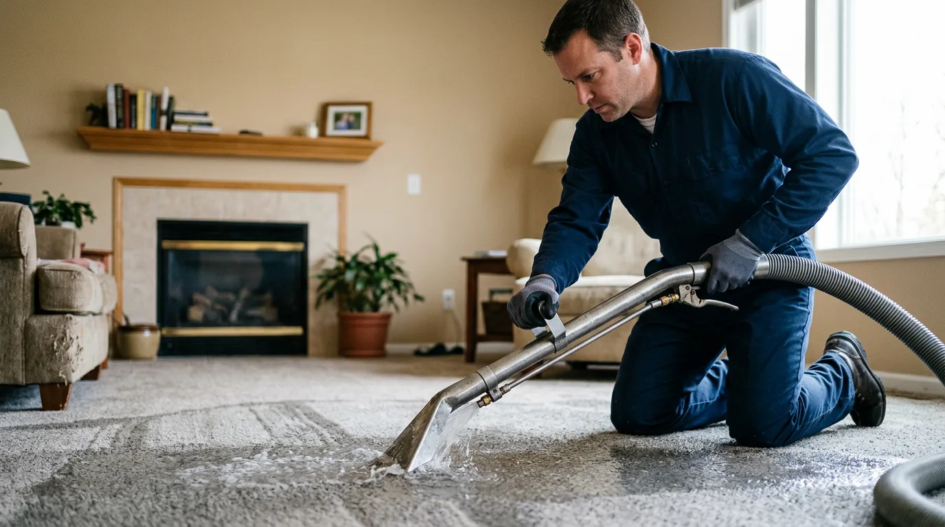 Water damage restoration technician working near Cuba City, WI